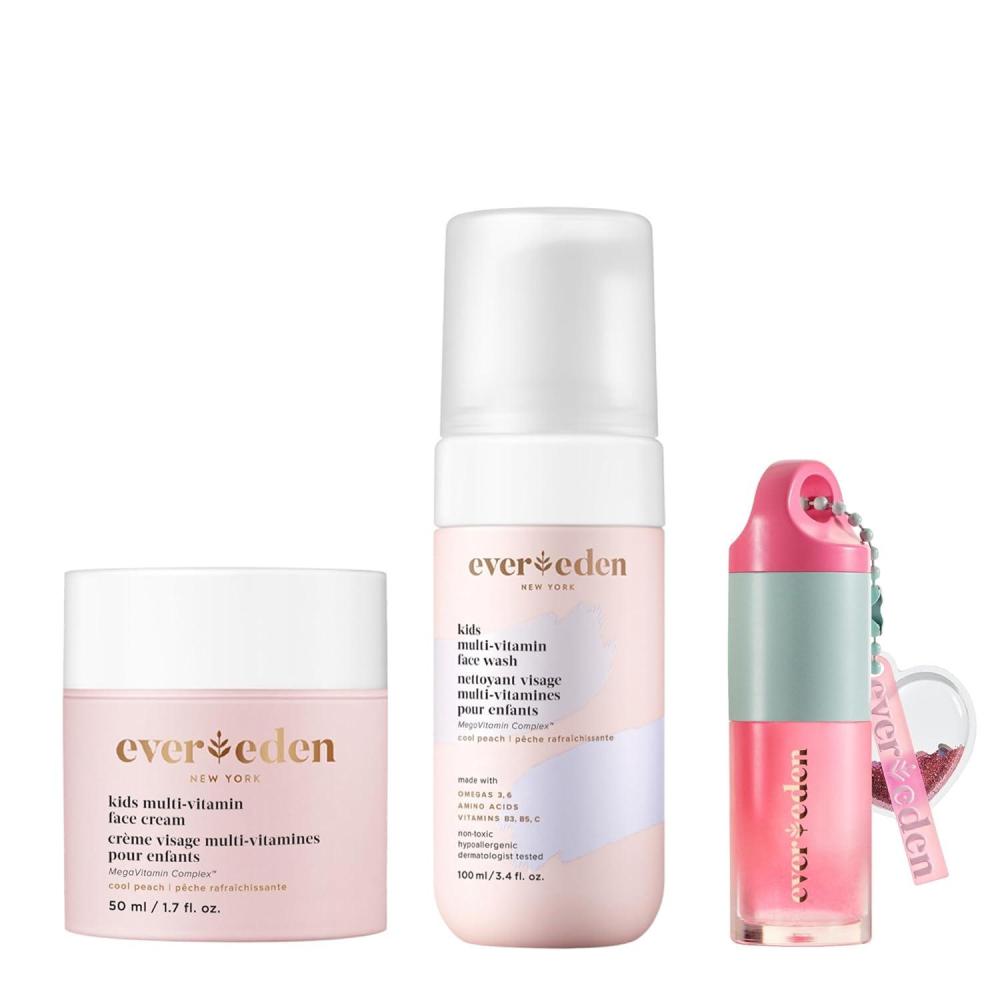 imageEvereden Happy Kids Skin ampamp Lips Routine  MultiVitamin Face Wash ampamp Face Cream Peach ampamp Tinted Lip Oil Sakura Pink Set  Clean ampamp Vegan Skin Care for Kids 3  Moisturizing Nourishing ampamp ProtectivePeach  Pink