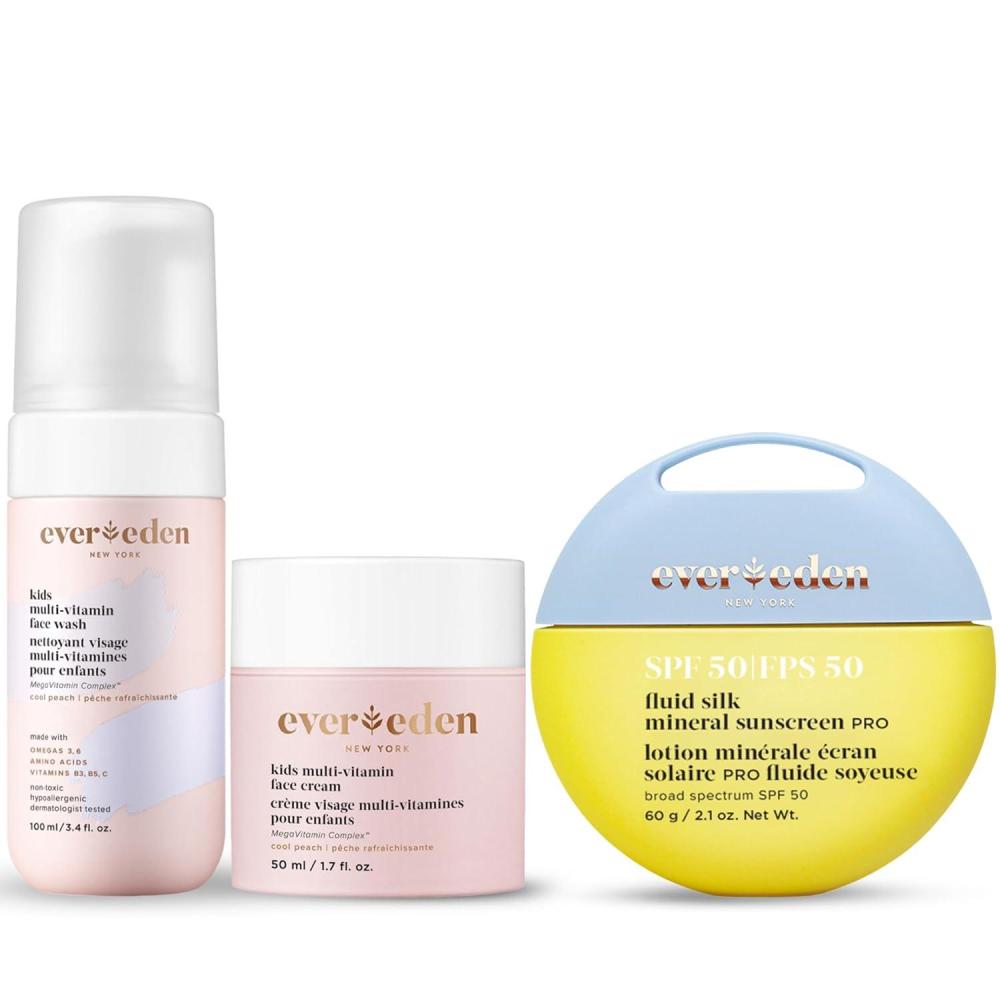 imageEvereden Kids Skincare ampamp Sunscreen Essentials Set  MultiVitamin Face Wash Face Cream ampamp SPF 50 Mineral Sunscreen  Clean Vegan NonToxic Skincare for Kids 3
