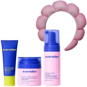 imageEvereden Daily 123 Routine Bundle Clean ampamp Vegan Skin Care Set for Kids  Hydrating ampamp Nourishing Tween Skincare Set with MultiVitamin Face Wash Face Cream Lotion ampamp SPF 30 Mineral SunscreenPeach  Headband